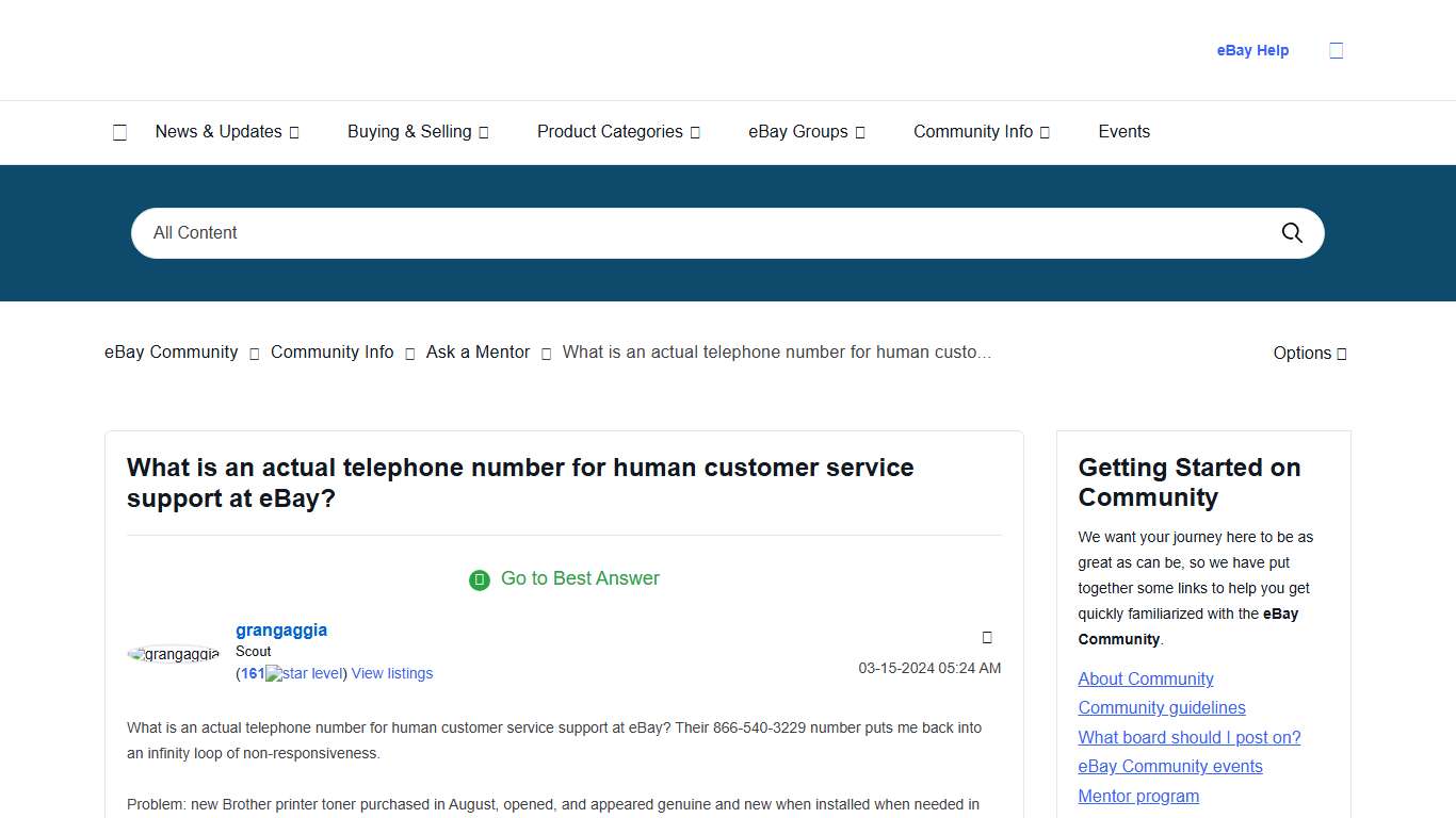 Solved: What is an actual telephone number for human custo... - The eBay Community
